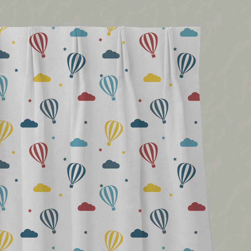 Blue Kids Linen Pleated Curtains - Sky Ride Marine - White base fabric.