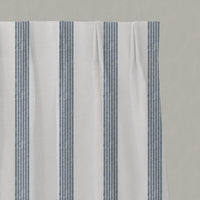 Blue Striped Linen Pleated Curtains - Sumi Ink-WHT - White base fabric.