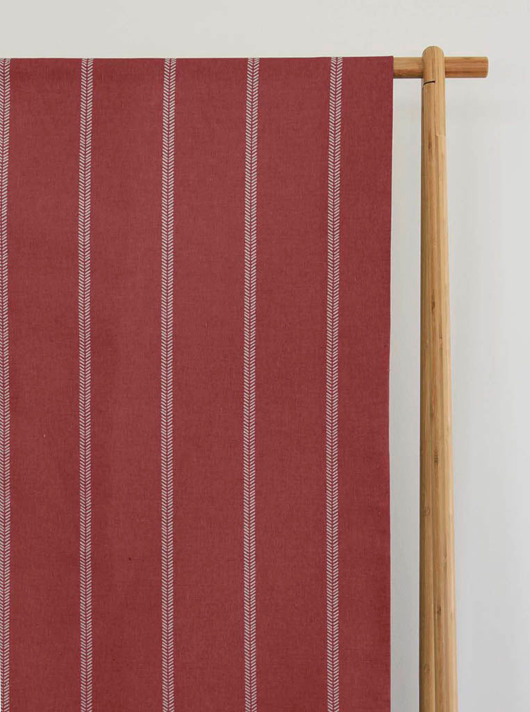 Rana Crimson Red - Red curtain fabric with hand drawn stripes