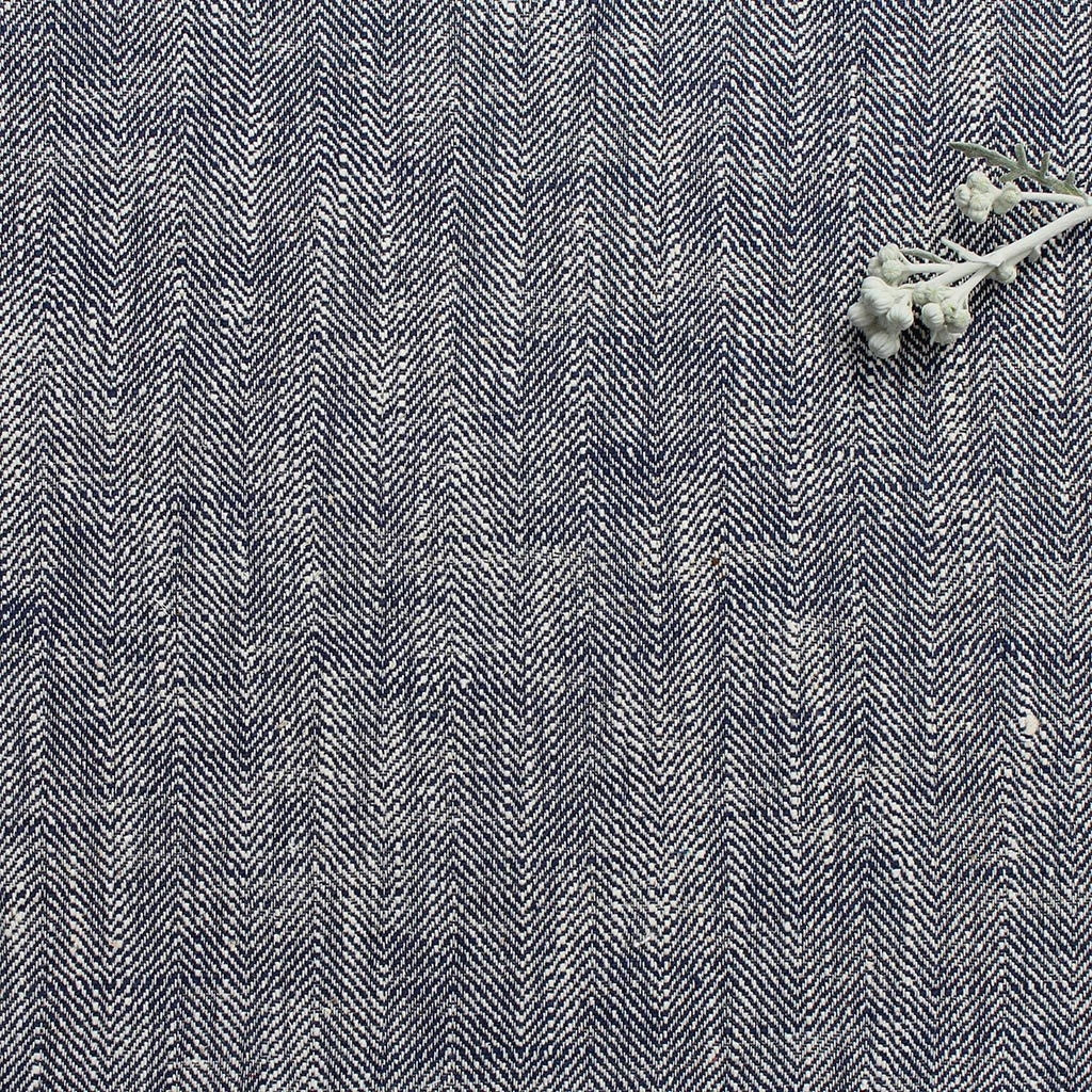 Linen Cotton Herringbone fabric, Ruby Indigo