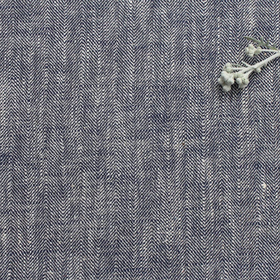 Linen Cotton Herringbone fabric, Ruby Indigo