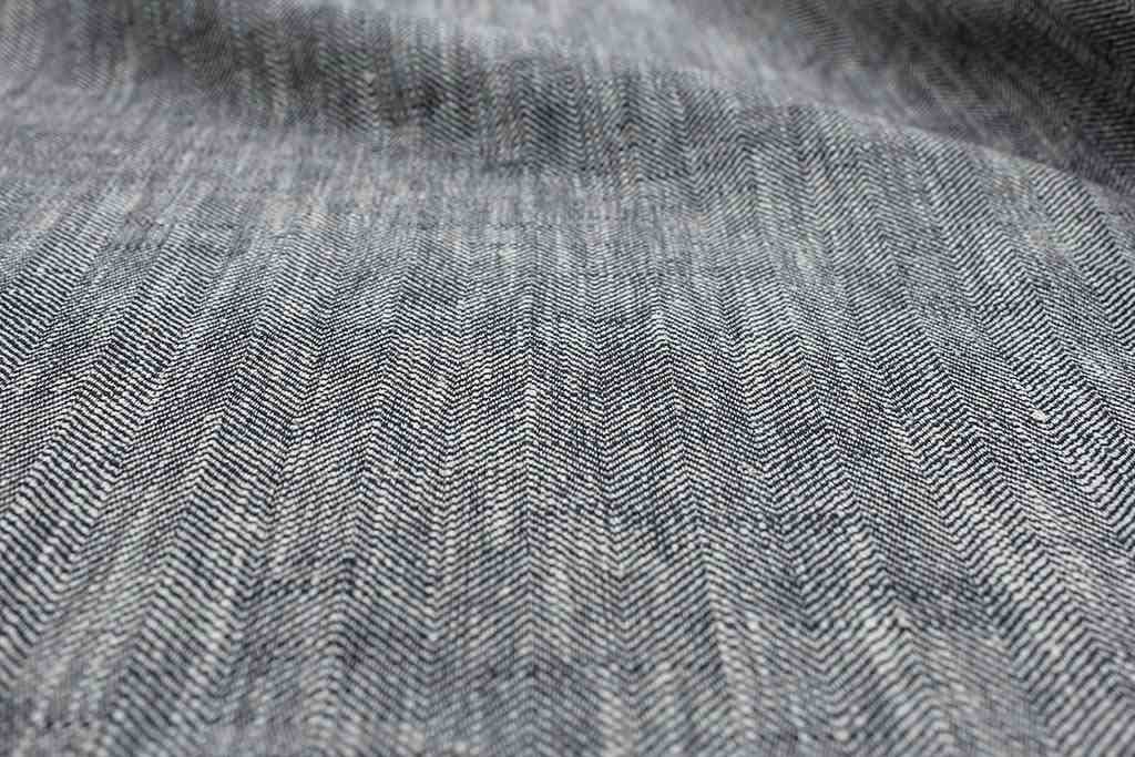 Ria Midnight - Herringbone weave, dark blue and white, Linen cotton union