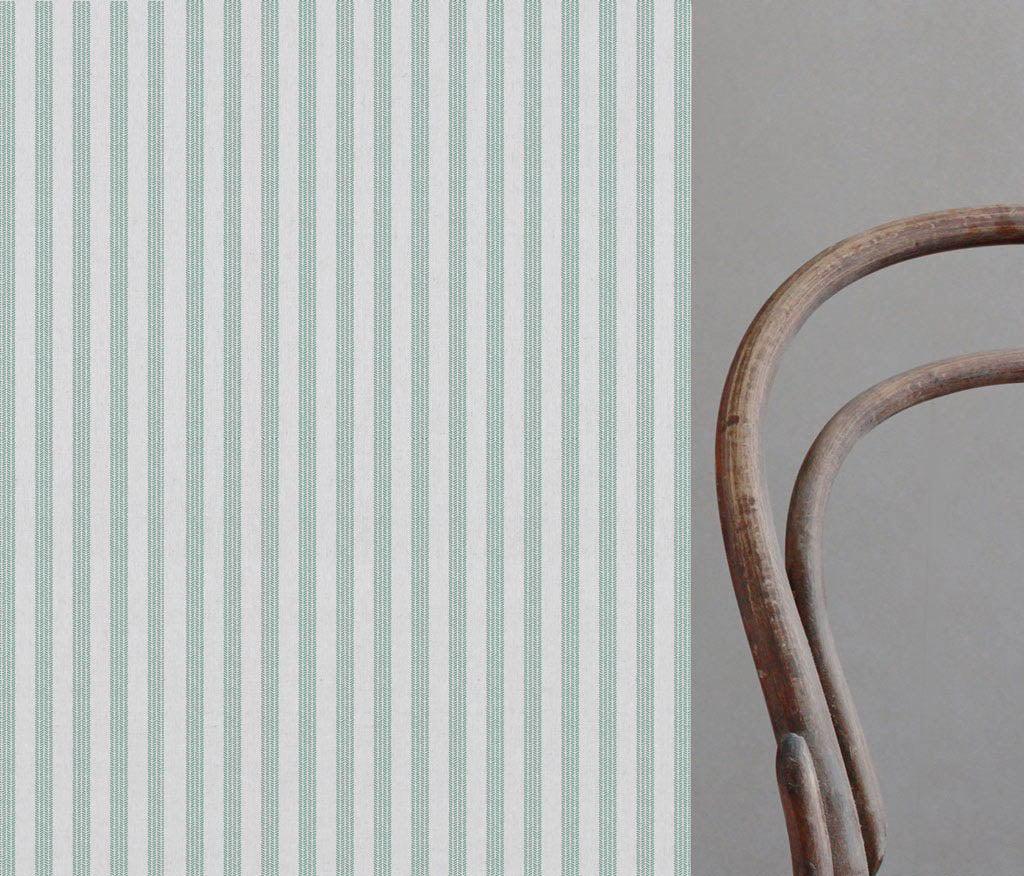 Evianne Sage-WHT - White curtain fabric with Green Striped print