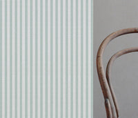 Evianne Sage-WHT - White curtain fabric with Green Striped print