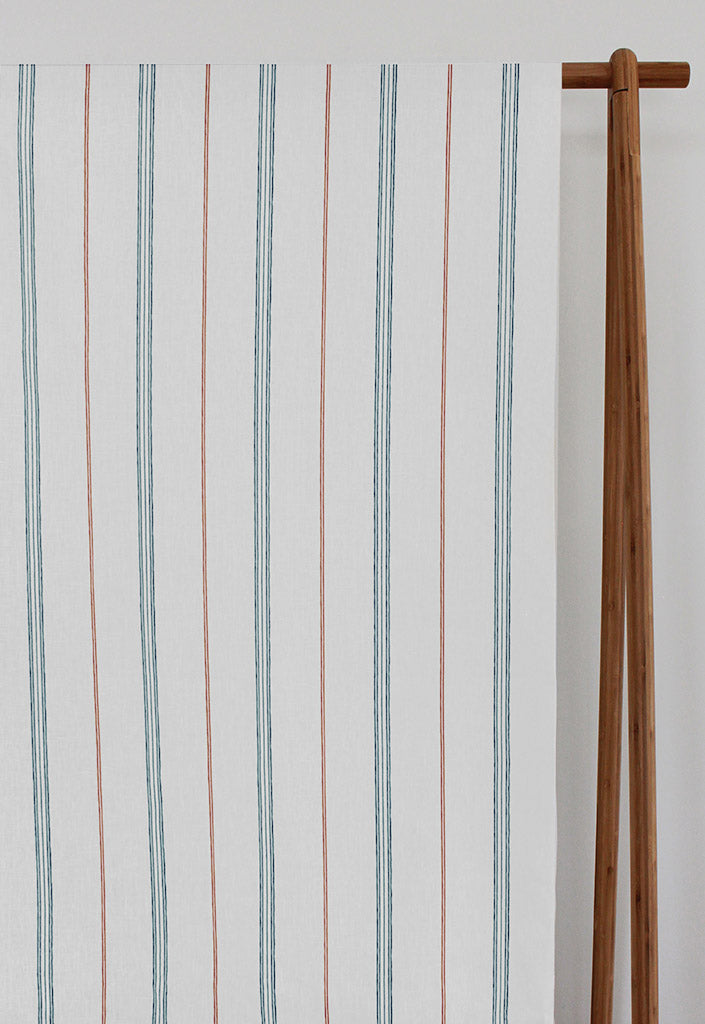 Elise Sage Ochra-WHT - vertical two tone striped fabric.