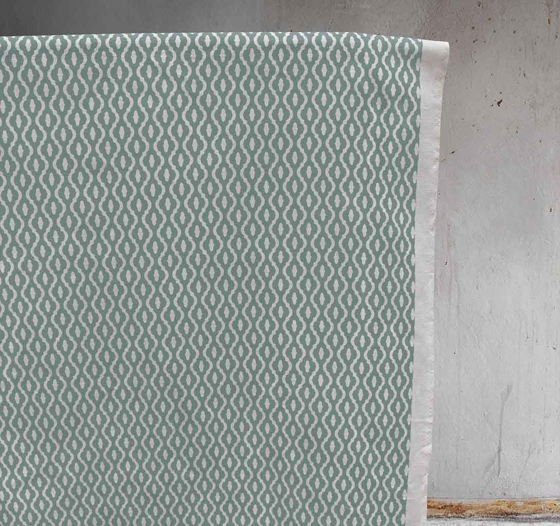 Oona Sage - White linen fabric, Sage Green abstract print