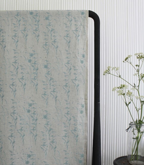 Breeze Sea Breeze - Curtain fabric with Light Blue botanical pattern