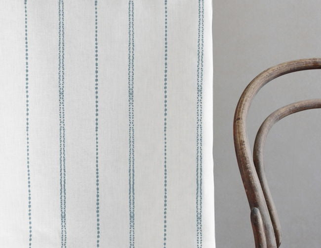 Inga Shadow Blue - White fabric with Blue decorative stripes, 100% Linen