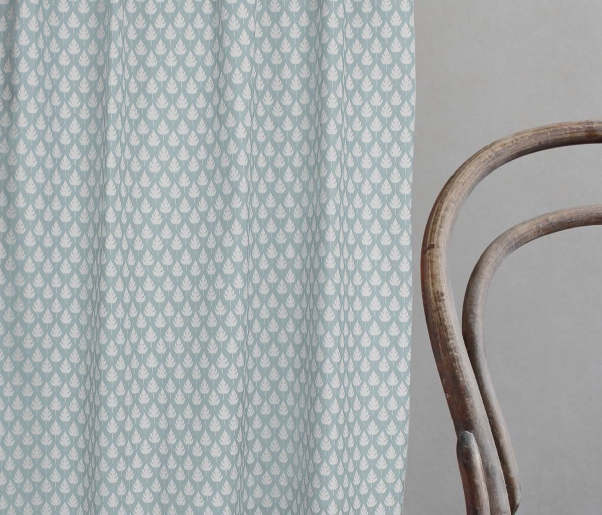 Kira Shadow Blue- Curtain fabric with Pale Blue botanical print