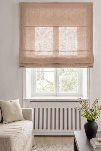 Subtle Pink Linen Roman blind. Linara Sandy Rose by Ada & Ina
