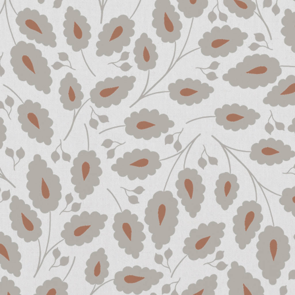 Goldie Terracotta-WHT - White curtain fabric with Orange botanical print