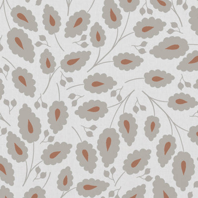 Goldie Terracotta-WHT - White curtain fabric with Orange botanical print