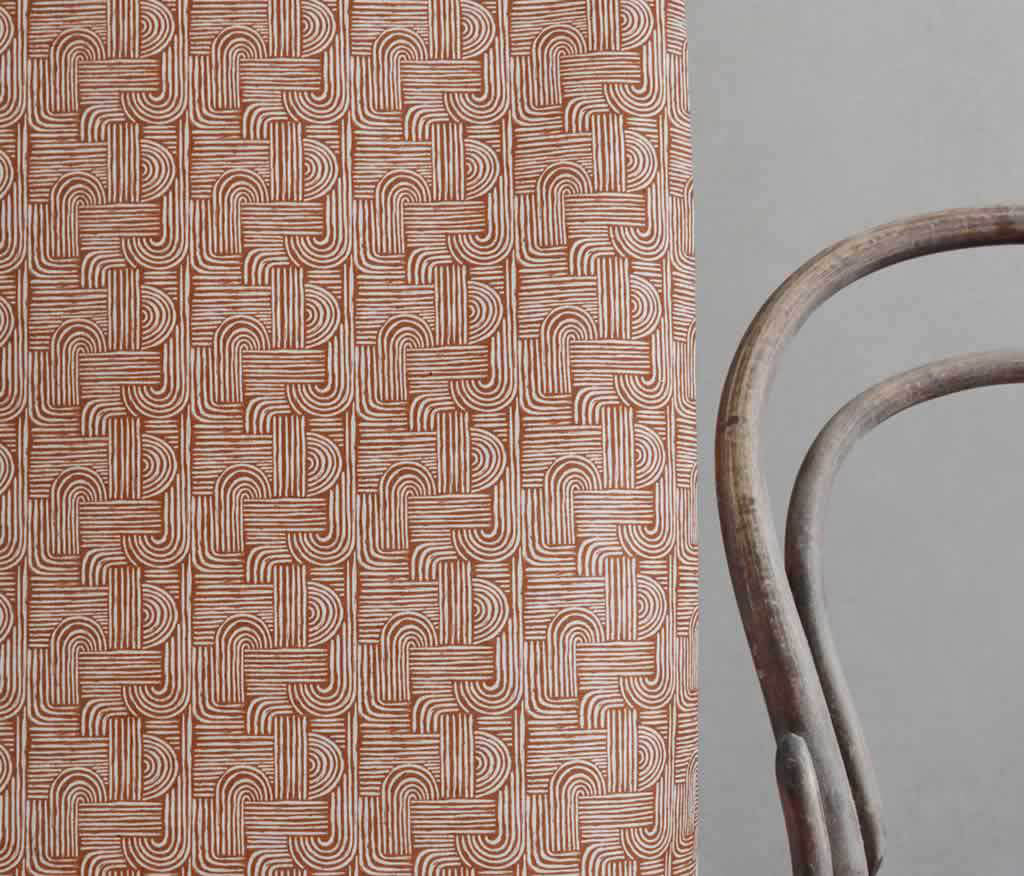 Ediva Terracotta - Curtain fabric with Orange abstract print