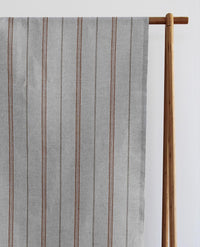 Elise Terracotta - Linen Cotton mix curtain fabric, Orange & Grey stripes