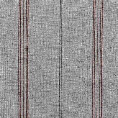 Elise Terracotta - Linen Cotton mix curtain fabric, Orange & Grey stripes