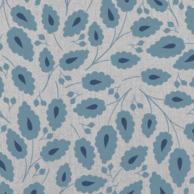 Goldie True Blue - Natural curtain fabric with Light Blue botanical print