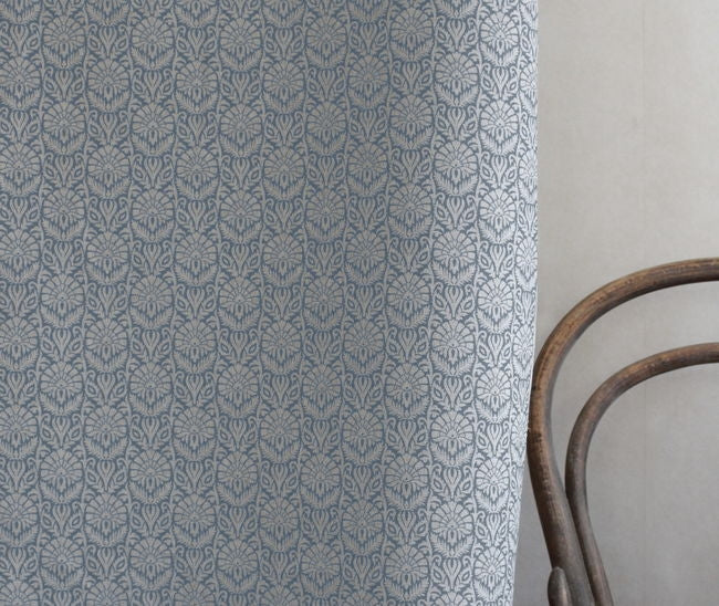 Krista True Blue - Curtain fabric with an abstract Blue floral pattern