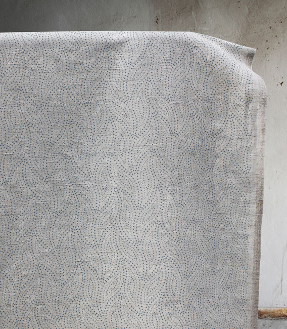 Pia True Blue - Curtain fabric, abstract Blue leaf pattern