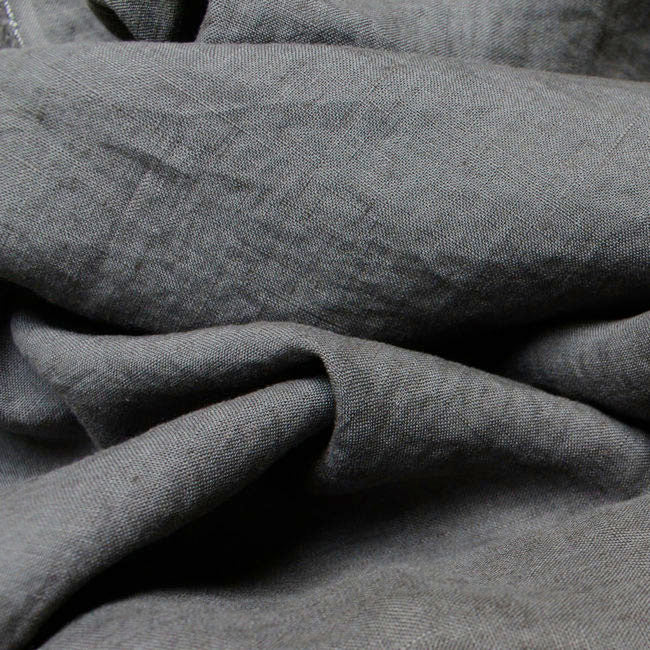 Ulrike Earth Grey - Stonewashed blue linen cotton mix fabric, for curtains and blinds.