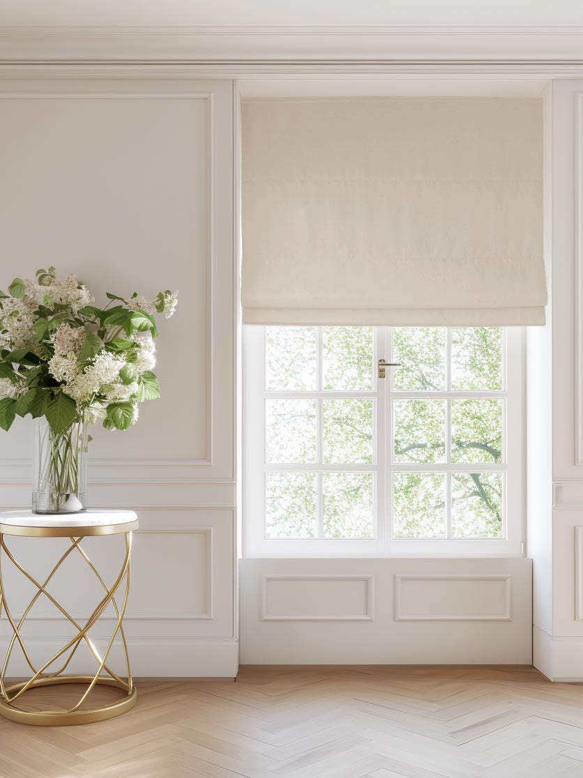 Vanilla coloured cotton roman blind