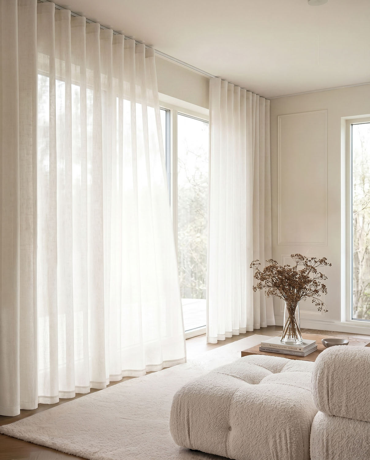 Sheer White Curtains in Linen Fabric - Made to Measure Curtains