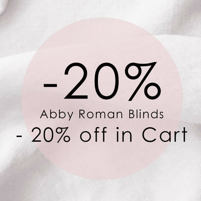 20% discount for Abby White Linen Roman blinds