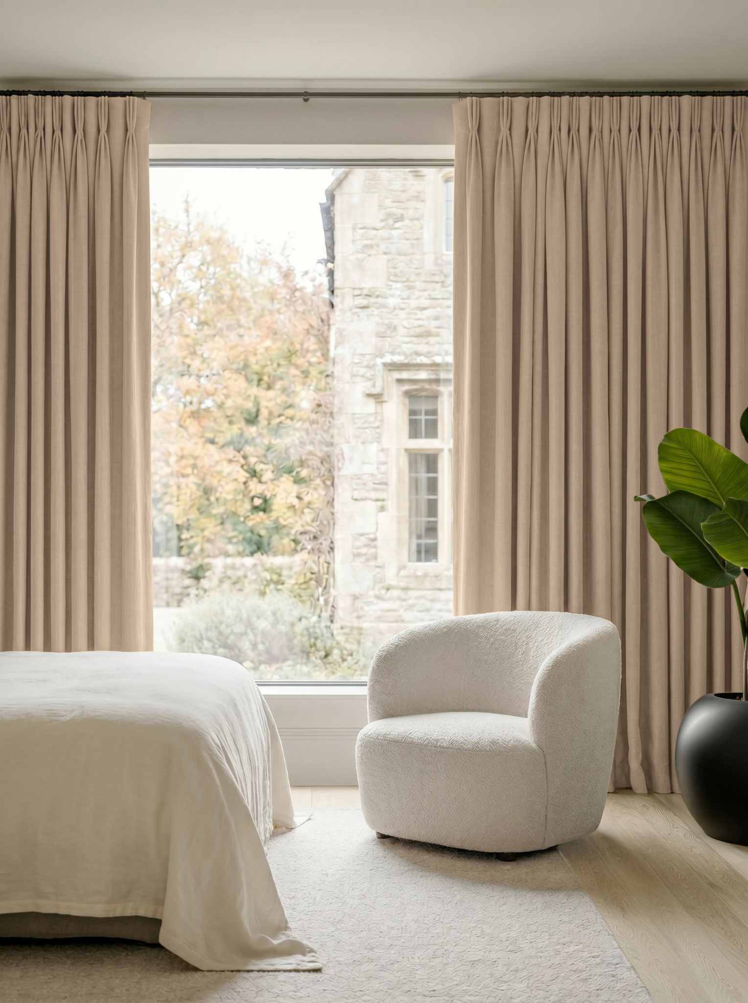 Beige Bedroom Linen curtains Blackout lined - made of 100% pre-washed linen fabric Bianco Wheat by Ada & Ina.