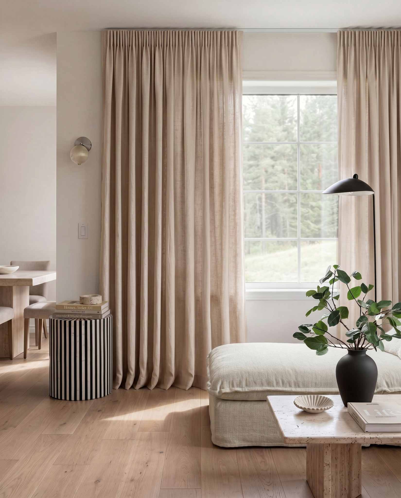 Beige Pleated linen curtains. Made of soft Linen Cotton fabric Enni Dusk Beige by Ada & Ina