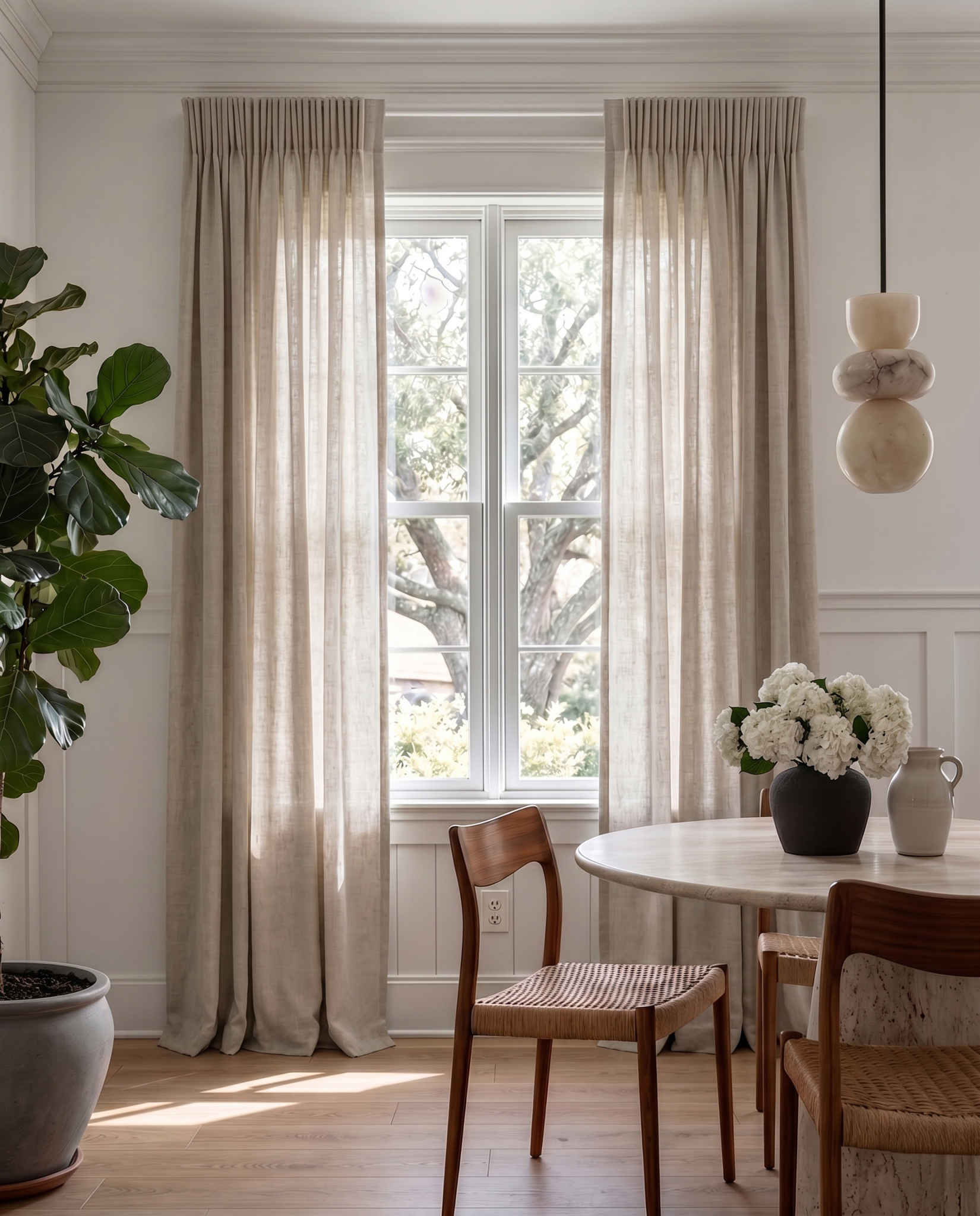 Beige 100% Linen Unlined curtains - Pencil pleat heading. Bea Light Oatmeal by Ada & Ina