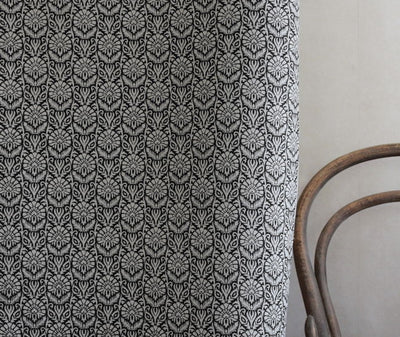 Krista Noir - Curtain fabric with an abstract Black floral pattern