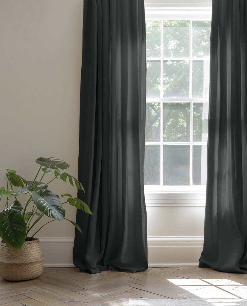 Black Curtains made of stonewashed linen mix fabric
