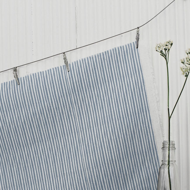 Maisa Blue Grey - Linen curtain fabric, Blue stripes