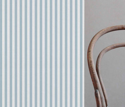 Liliana Blue Mist-WHT - white fabric with blue striped pattern 