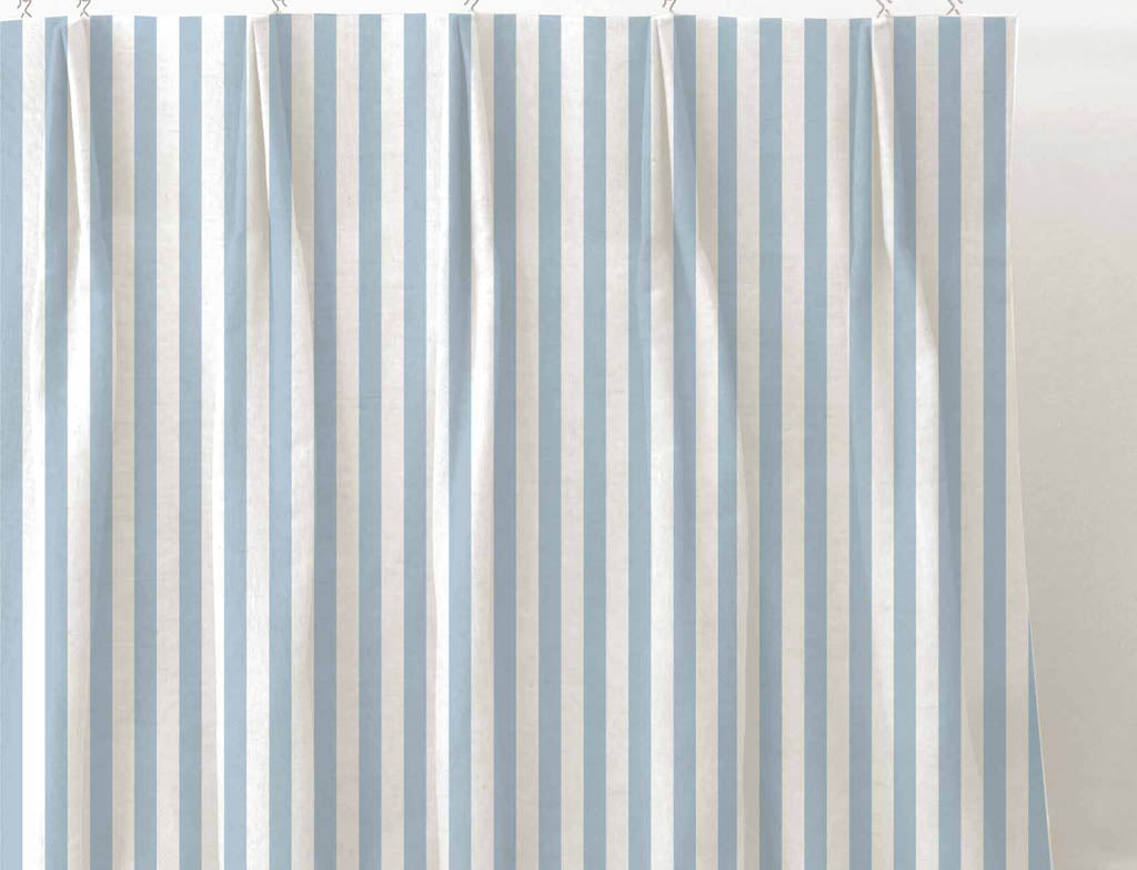 Liliana Blue Mist-WHT - white fabric with blue striped pattern 