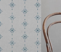 Kaisley Blue Stone - Natural curtain fabric with Blue Abstract print