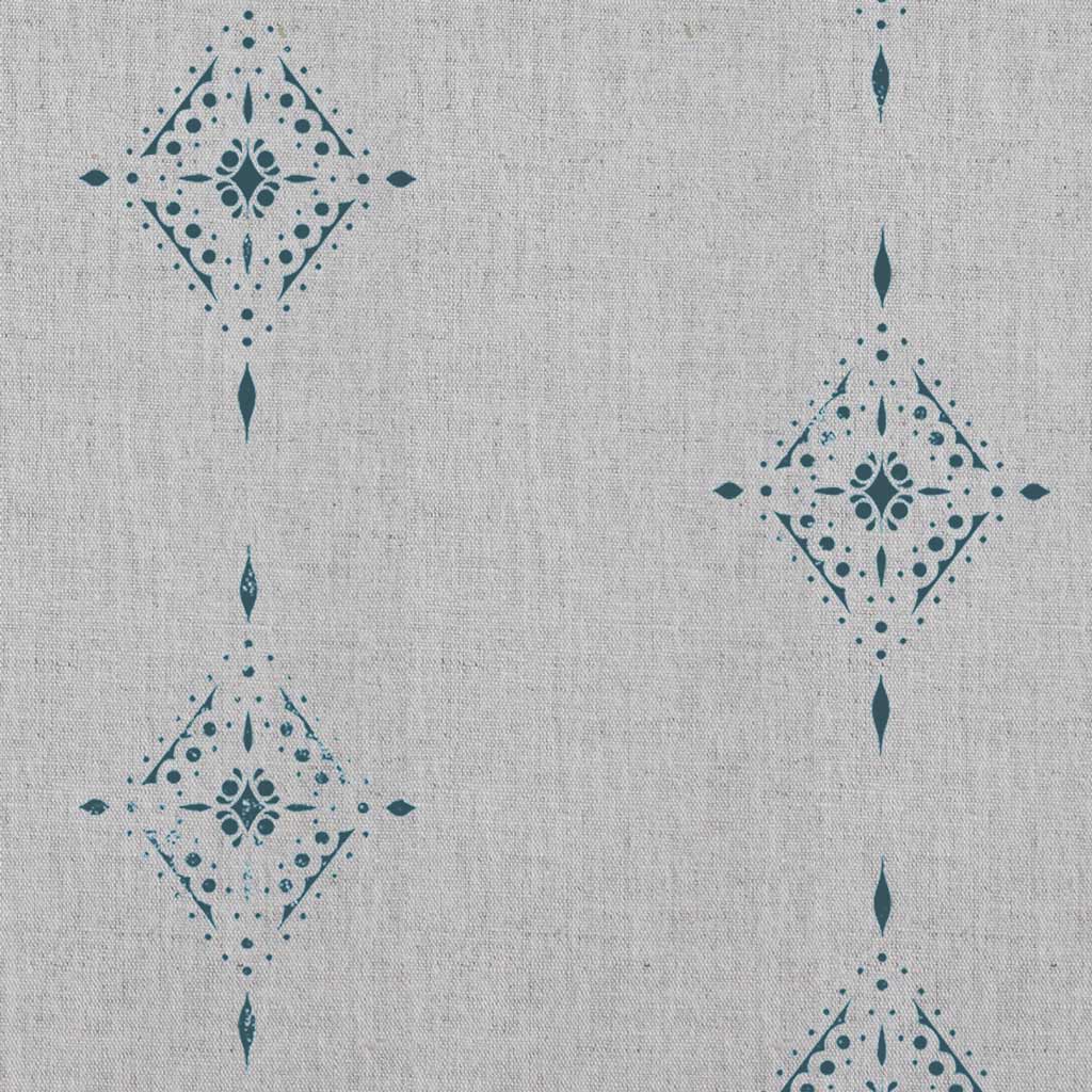 Kaisley Blue Stone - Natural curtain fabric with Blue Abstract print