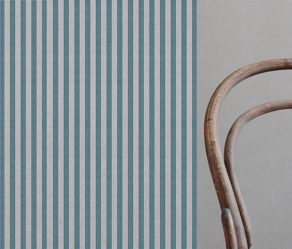Evianne Blue Stone - Natural curtain fabric with Blue Striped print