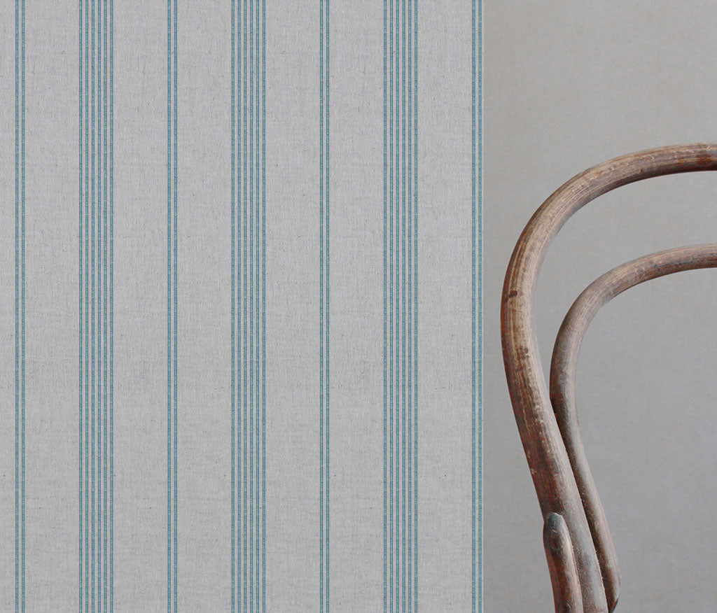 Brea Blue Stone - Natural fabric with Striped Blue print