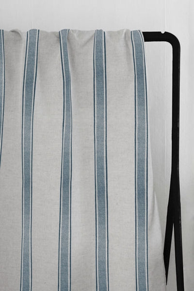 Bella Blue Stone - Striped Curtain fabric with Blue stripes for French style stripe curtains