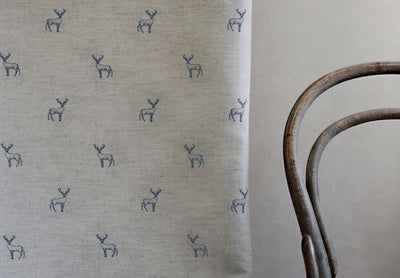 Deer Blue Stone - Curtain fabric with blue pattern of deers