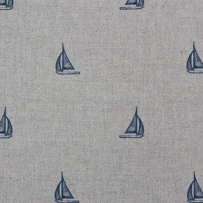 Sail Blue Stone - Curtain fabric with blue pattern of sailboats