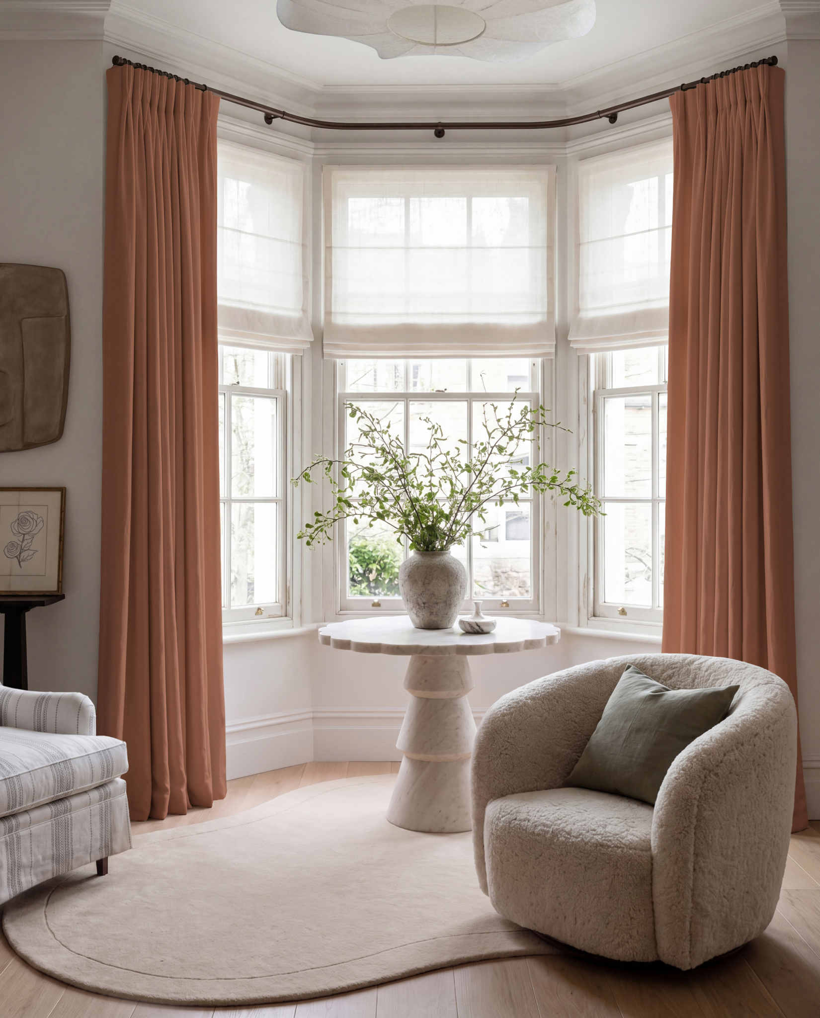 Brown 100% Linen Bay window curtains. Bea Terracotta by Ada & Ina