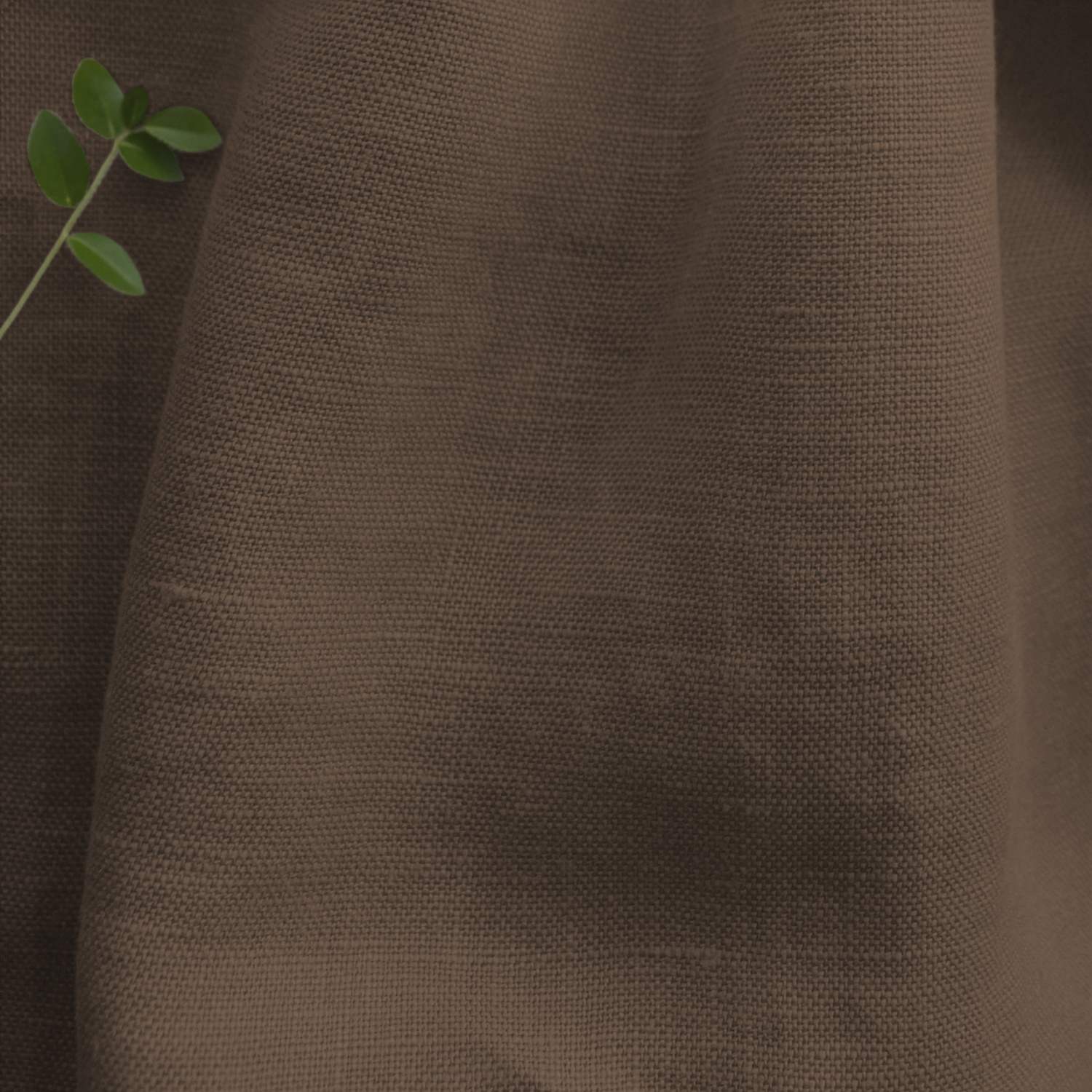 Brown 100% Linen Fabric - close-up. Bea Chestnut by Ada & Ina Fabrics