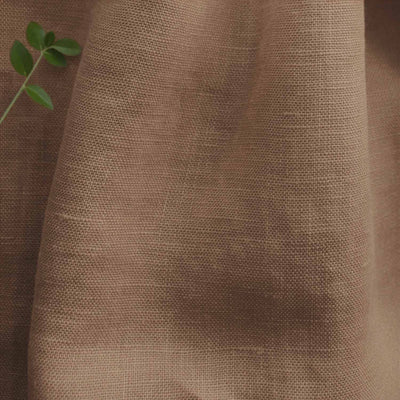 Brown 100% Linen Fabric - close-up. Beata Caramel by Ada & Ina Fabrics