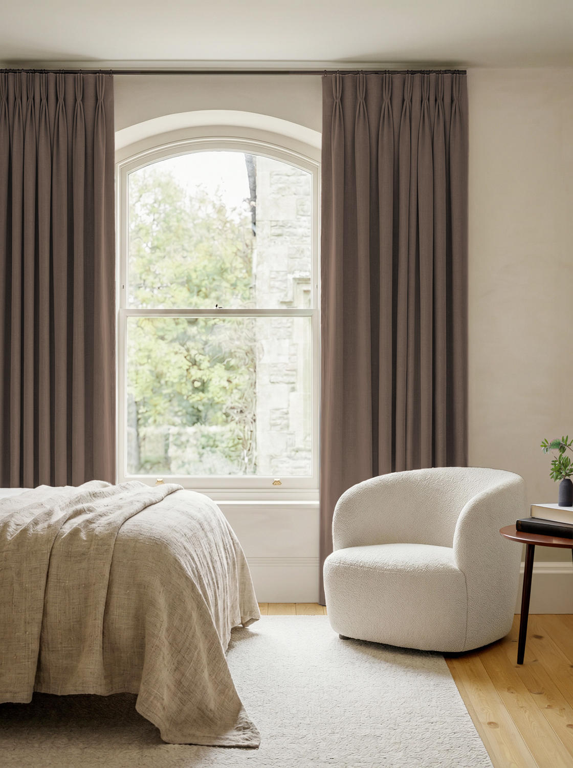Brown 100% Linen Triple Pleat curtains. Bea Chestnut by Ada & Ina
