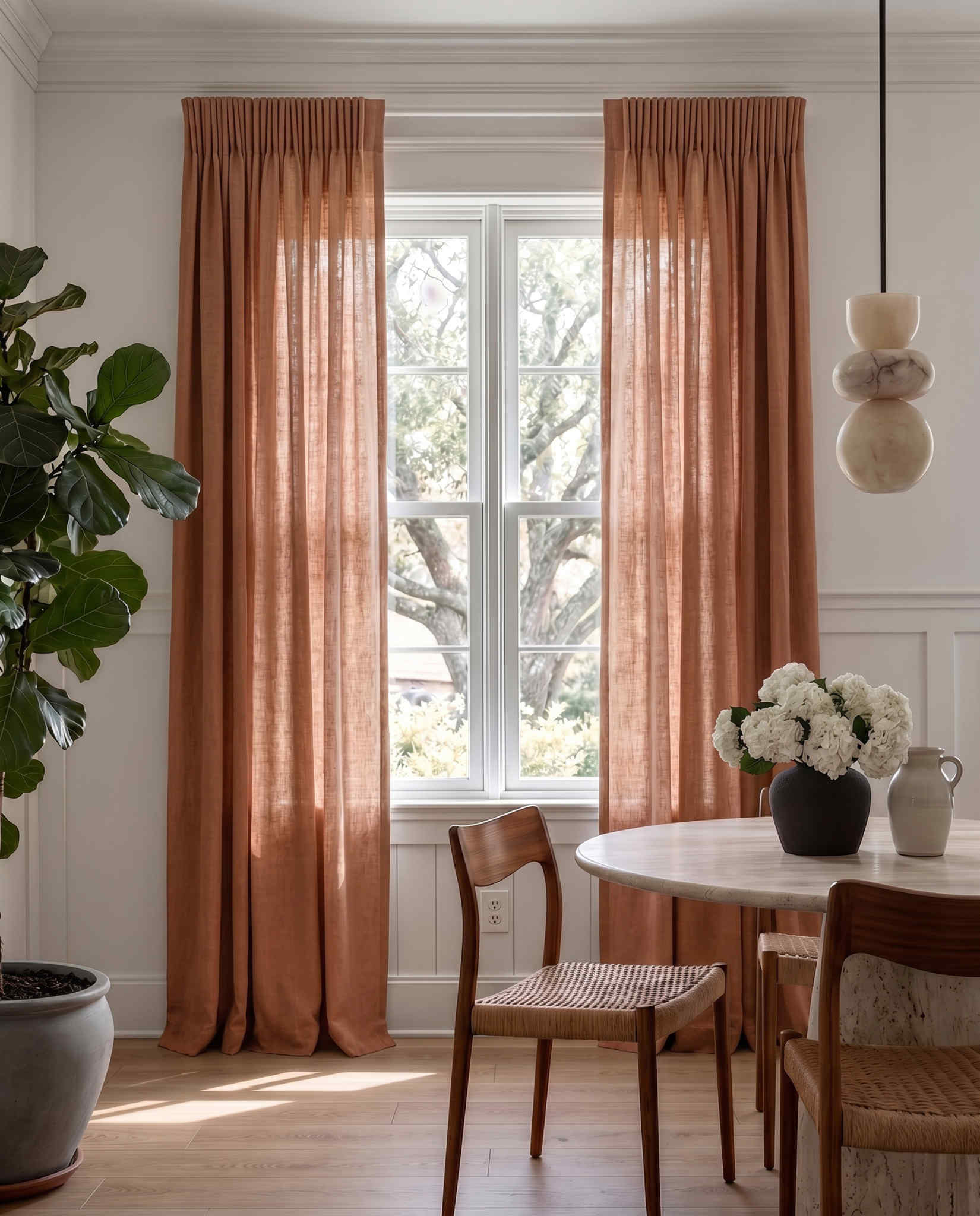 Brown 100% Linen Unlined curtains - Pencil pleat heading. Bea Terracotta by Ada & Ina