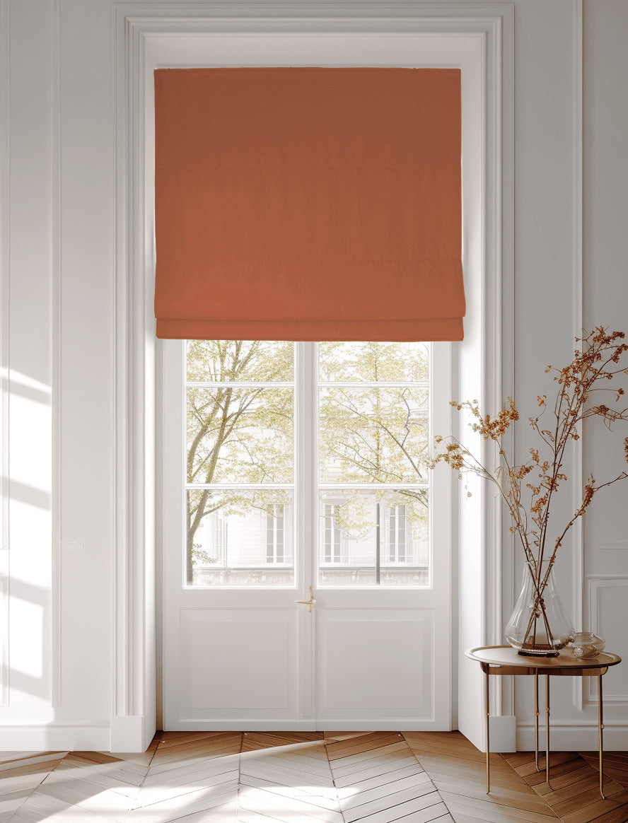 Burnt Orange roman blind made of 100% Cotton fabric