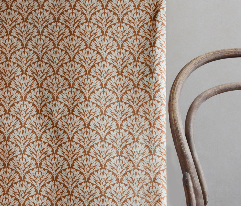 Birna Burnt Orange - Curtain fabric with Orange botanical print