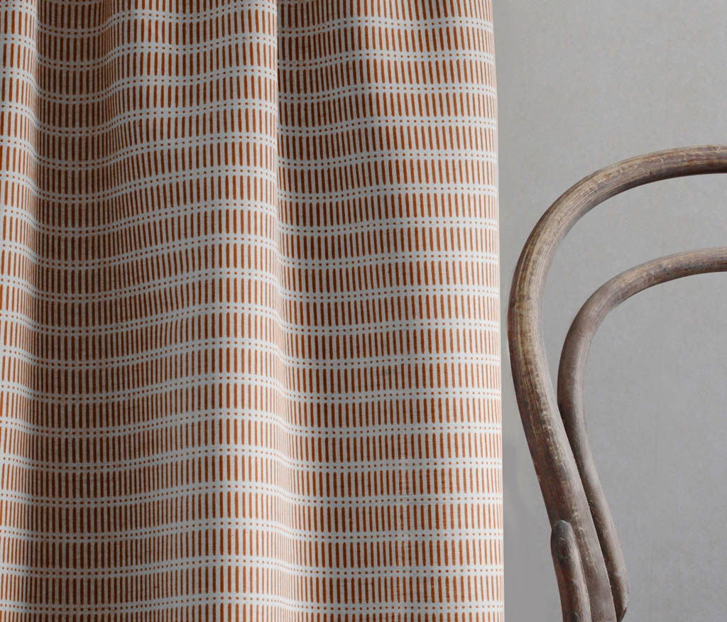 Egenia Terracotta - Natural curtain fabric, Orange abstract print