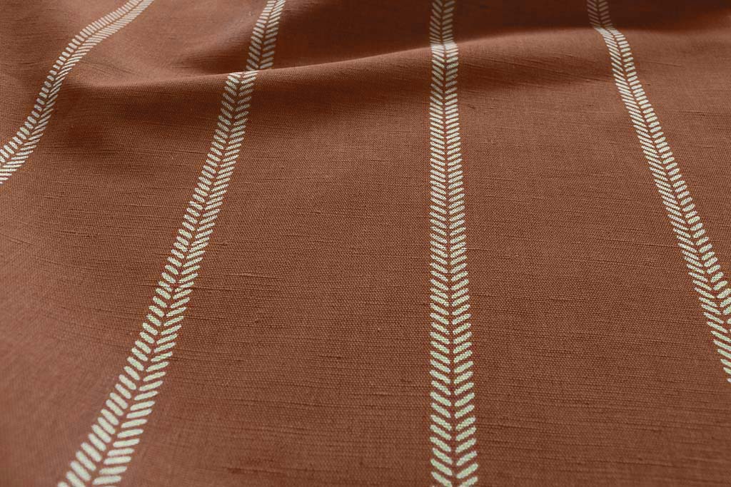 Rana Burnt Orange - Orange curtain fabric with hand drawn stripes